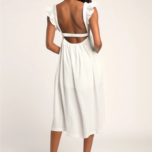 Springtime Splendor White Ruffle Backless Midi Dress Medium NEW - Picture 4 of 9